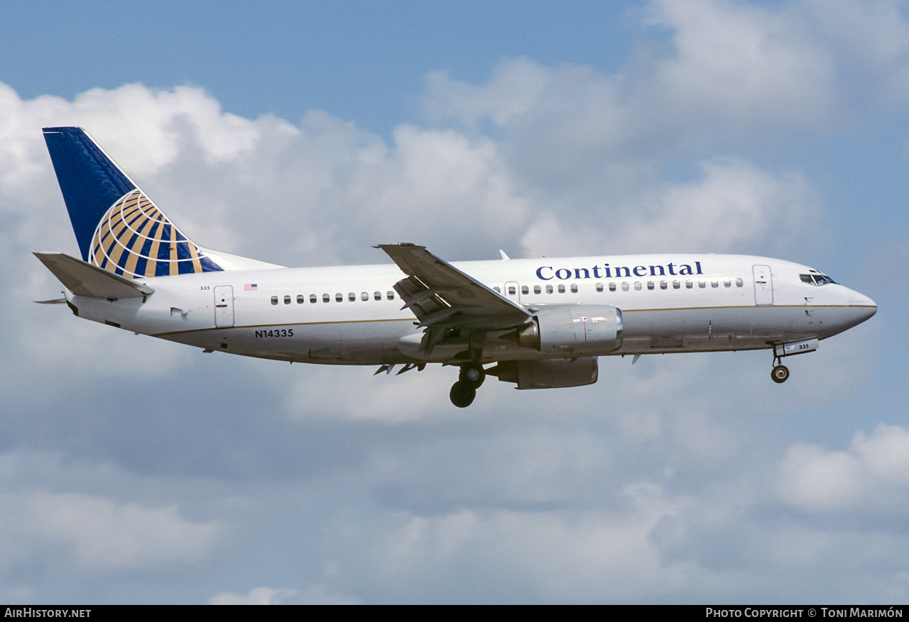 Aircraft Photo of N14335 | Boeing 737-3T0 | Continental Airlines | AirHistory.net #405814