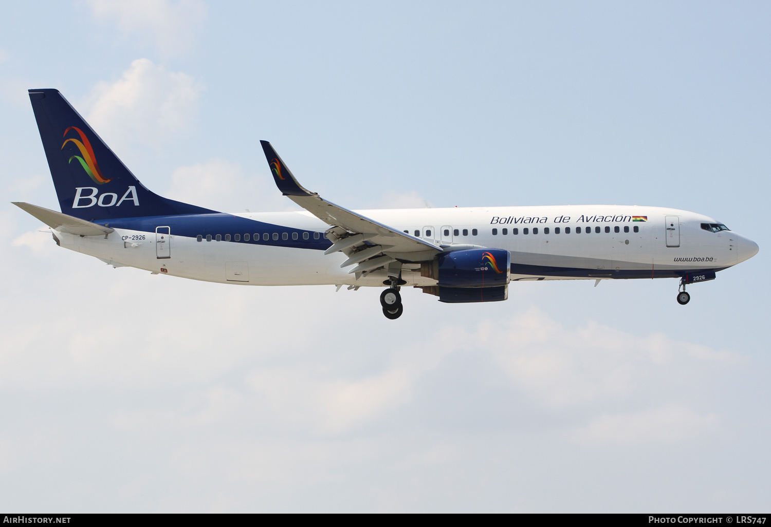 Aircraft Photo of CP-2926 | Boeing 737-83N | Boliviana de Aviación - BoA | AirHistory.net #408252