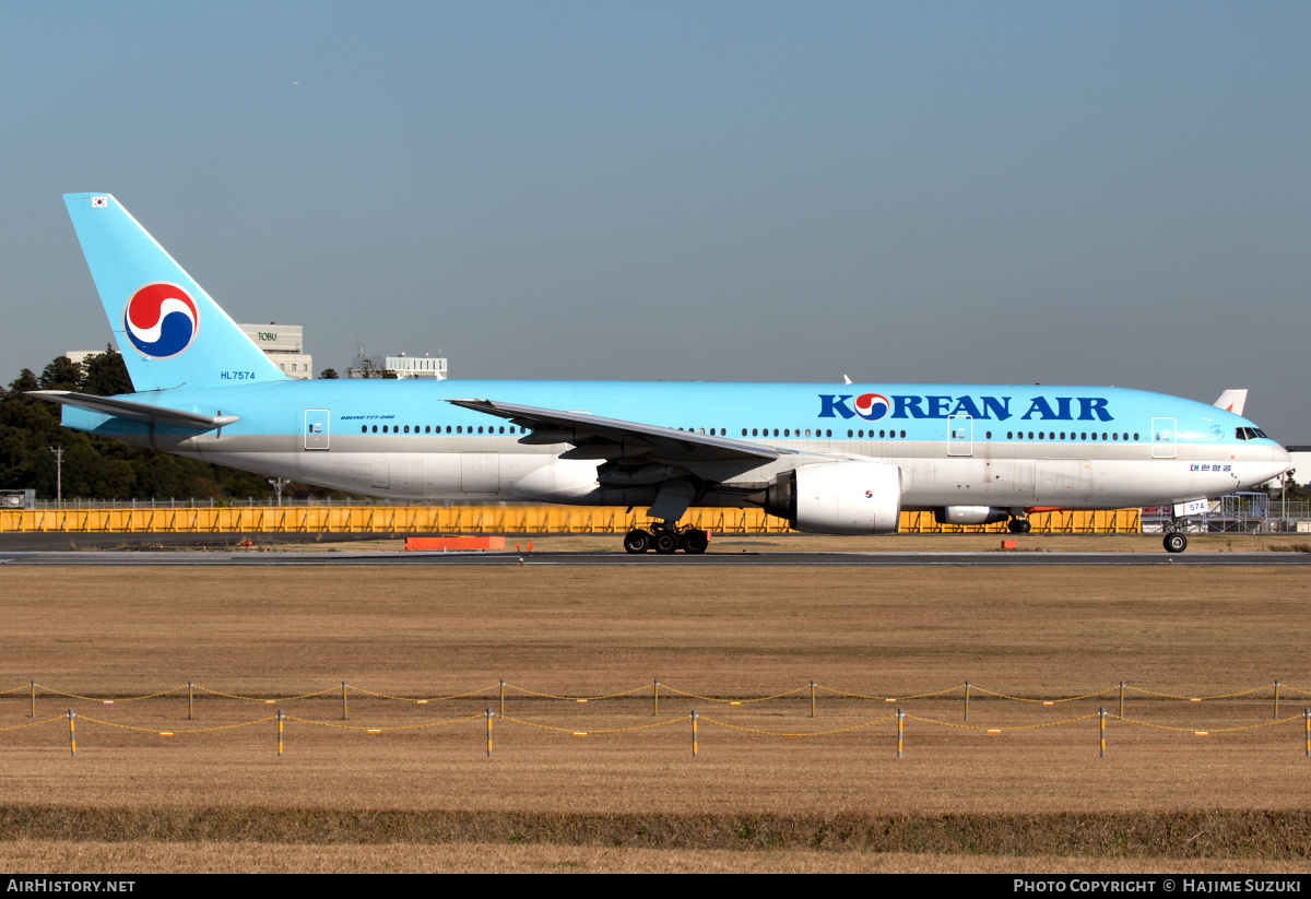 Aircraft Photo of HL7574 | Boeing 777-2B5/ER | Korean Air | AirHistory.net #441491