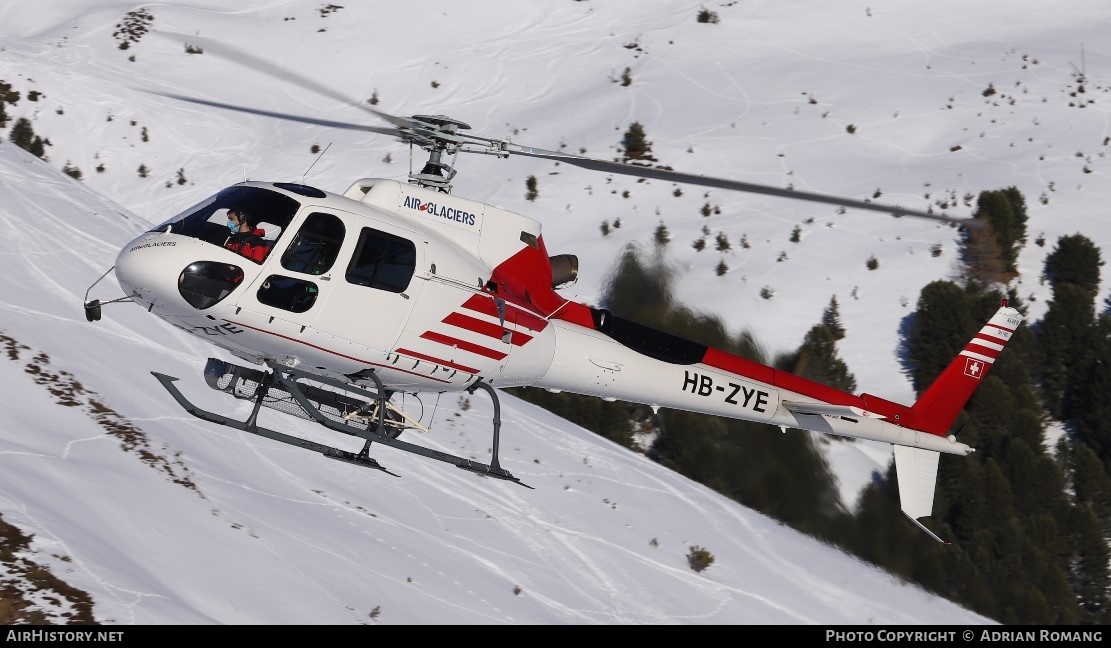 Aircraft Photo of HB-ZYE | Aerospatiale AS-350B-2 Ecureuil | Air Glaciers | AirHistory.net #446831