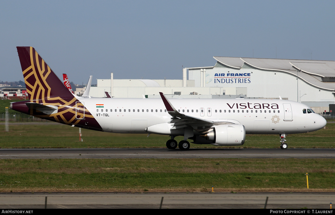 Aircraft Photo of VT-TQL | Airbus A320-251N | Vistara | AirHistory.net #448811