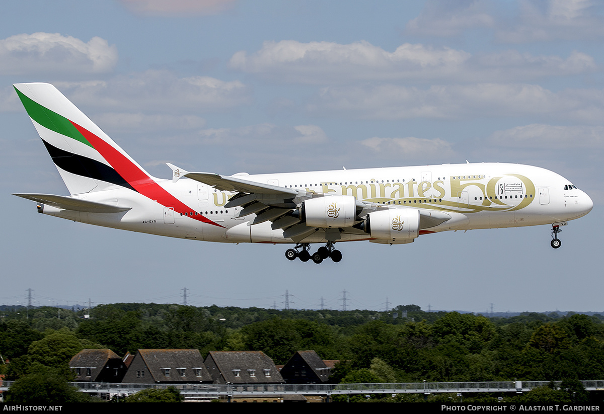 Aircraft Photo of A6-EVQ | Airbus A380-842 | Emirates | AirHistory.net #473628