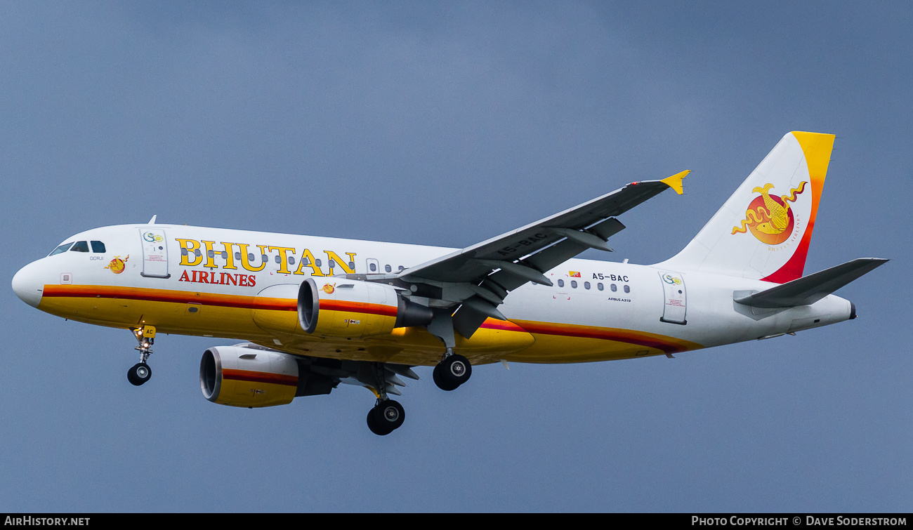 Aircraft Photo of A5-BAC | Airbus A319-112 | Bhutan Airlines | AirHistory.net #486374