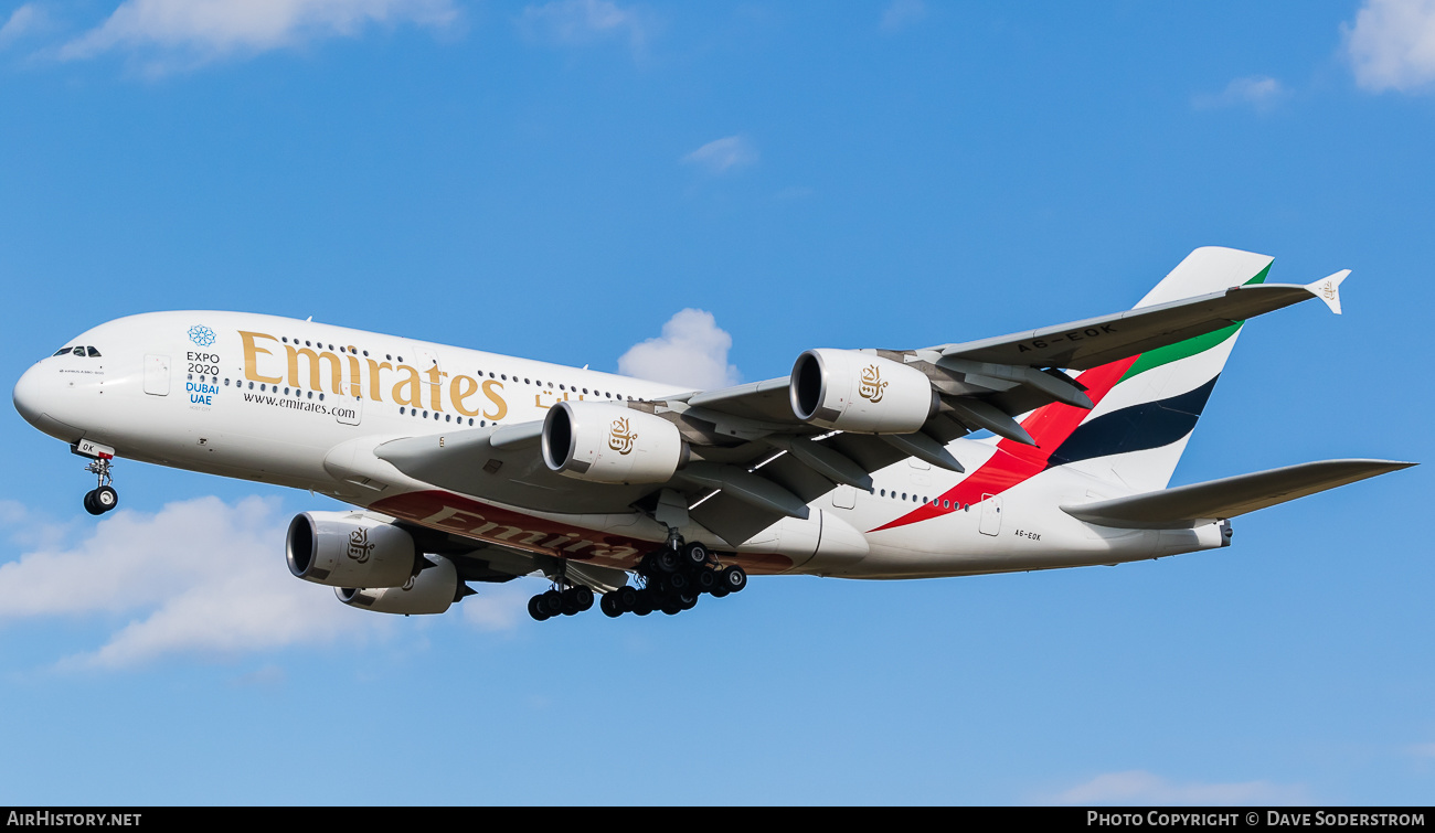 Aircraft Photo of A6-EOK | Airbus A380-861 | Emirates | AirHistory.net #492924