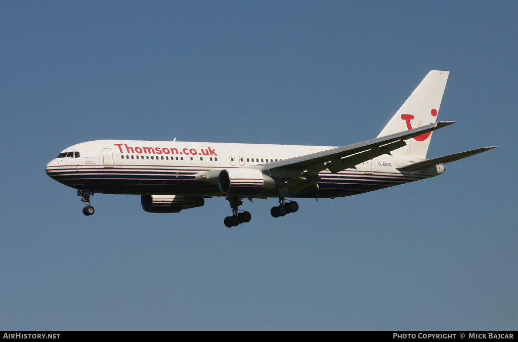 Aircraft Photo of G-BRIG | Boeing 767-204/ER | Thomson Holidays | AirHistory.net #494308