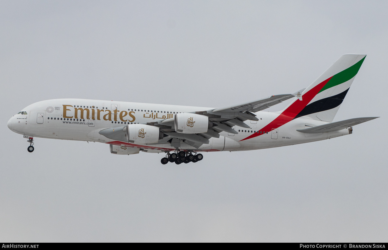 Aircraft Photo of A6-EUJ | Airbus A380-861 | Emirates | AirHistory.net #496026