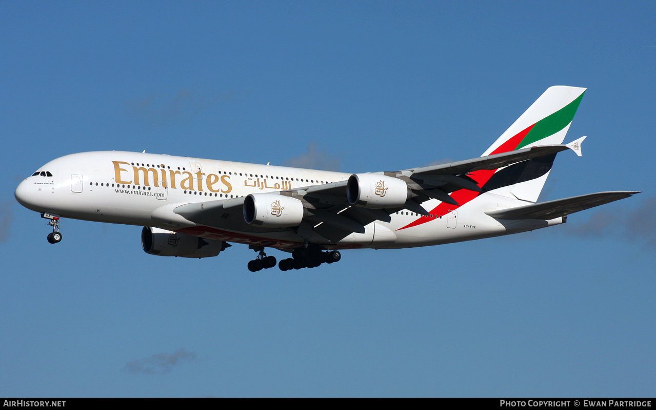 Aircraft Photo of A6-EDK | Airbus A380-861 | Emirates | AirHistory.net #504329