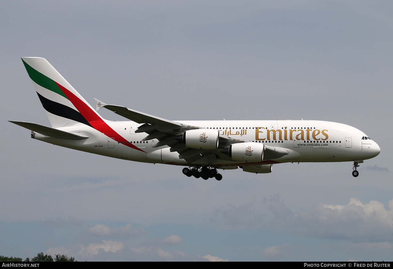 Aircraft Photo of A6-EUR | Airbus A380-842 | Emirates | AirHistory.net #510336