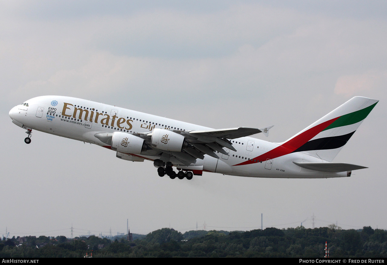 Aircraft Photo of A6-EOB | Airbus A380-861 | Emirates | AirHistory.net #511362