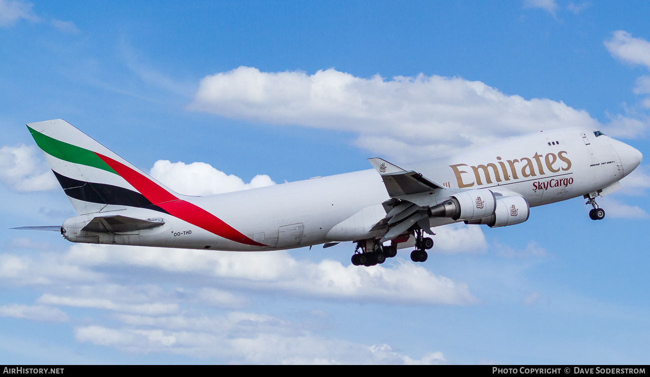 Aircraft Photo of OO-THD | Boeing 747-4HAF/ER/SCD | Emirates SkyCargo | AirHistory.net #517829