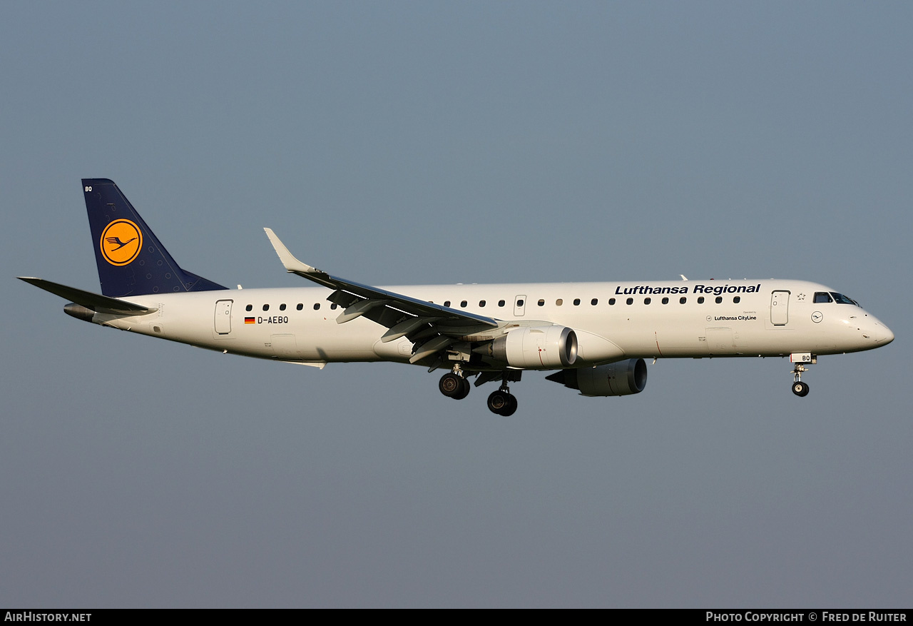 Aircraft Photo of D-AEBQ | Embraer 195LR (ERJ-190-200LR) | Lufthansa Regional | AirHistory.net #525005