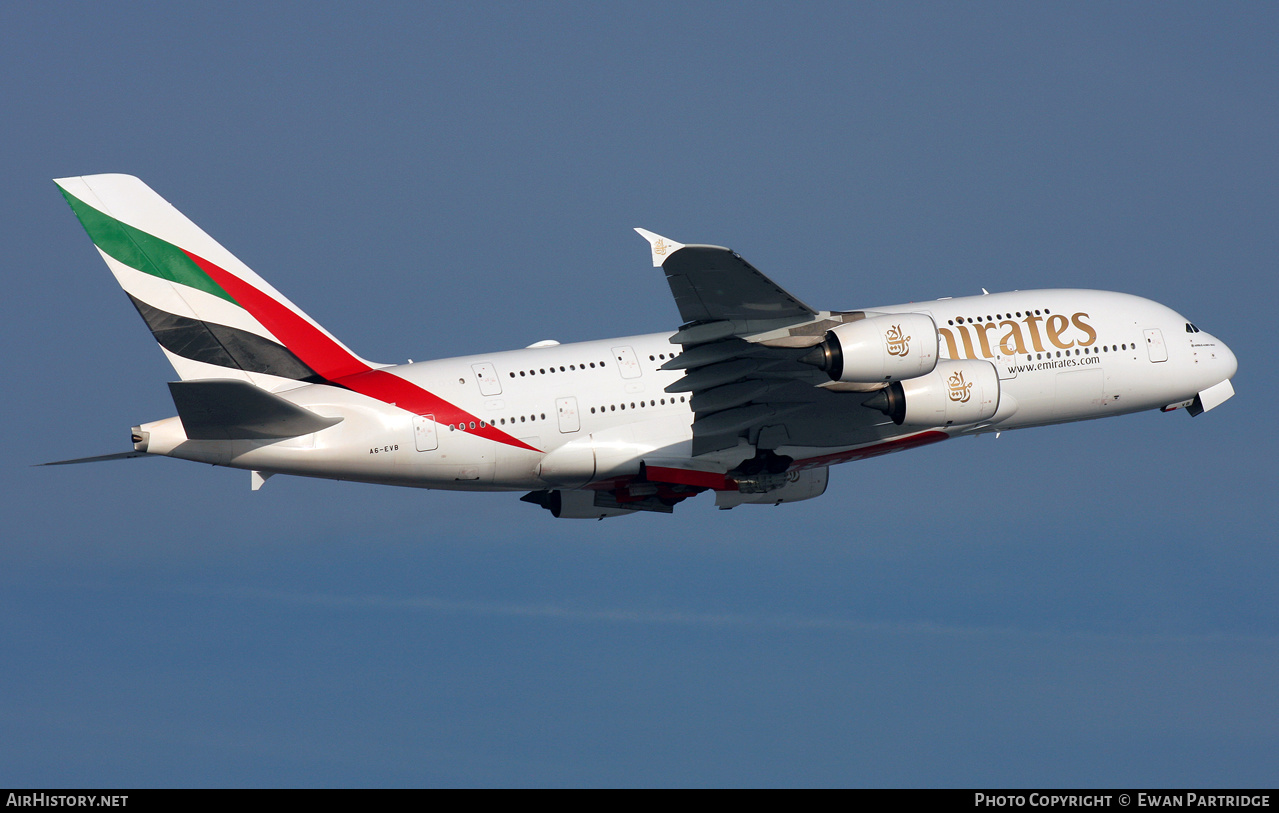 Aircraft Photo of A6-EVB | Airbus A380-842 | Emirates | AirHistory.net #529862