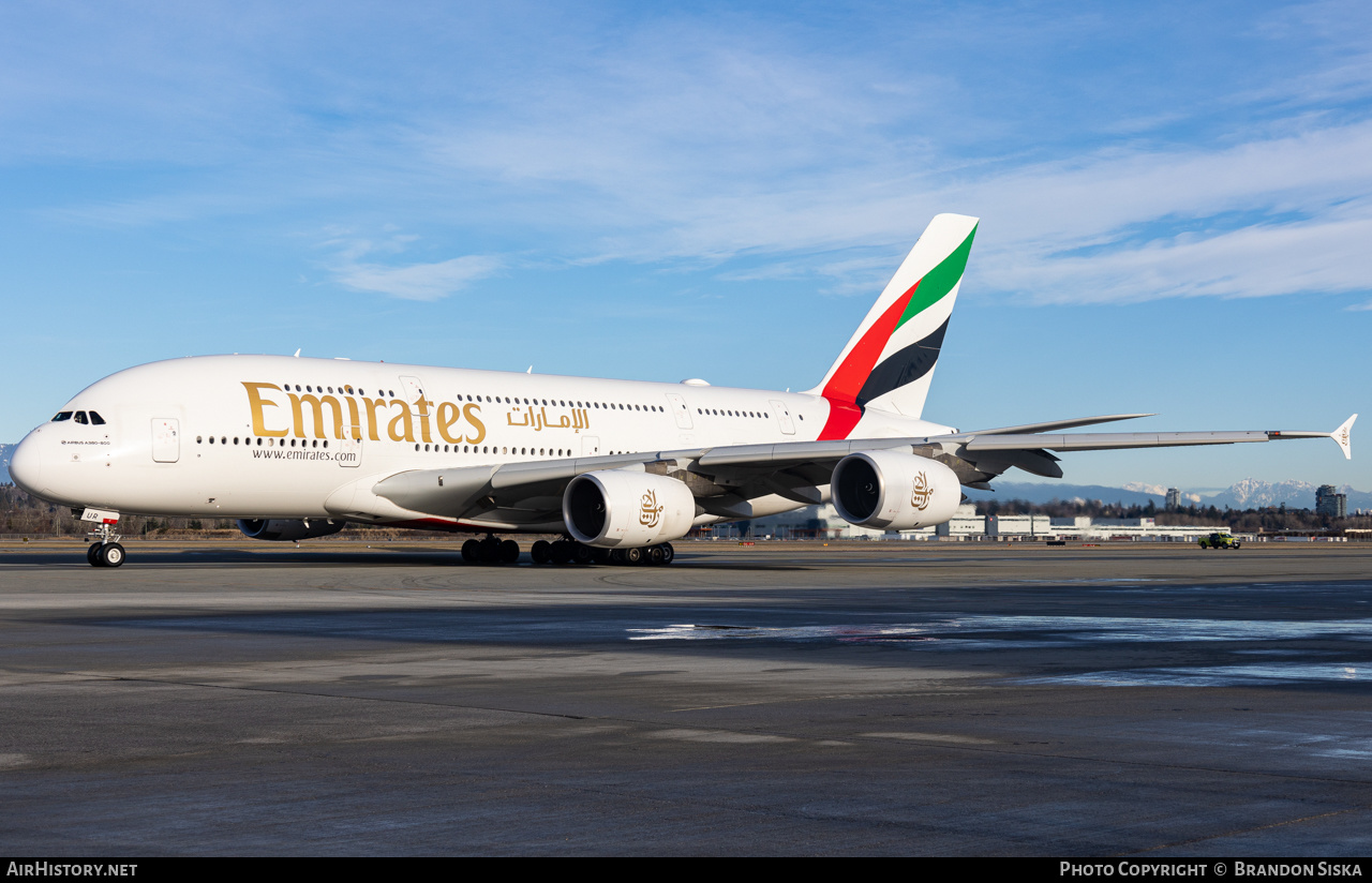 Aircraft Photo of A6-EUR | Airbus A380-842 | Emirates | AirHistory.net #530679