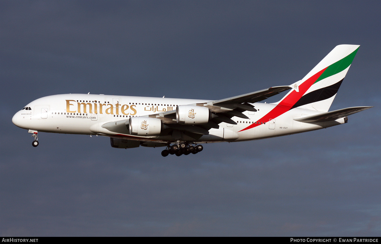 Aircraft Photo of A6-EUT | Airbus A380-842 | Emirates | AirHistory.net #533995