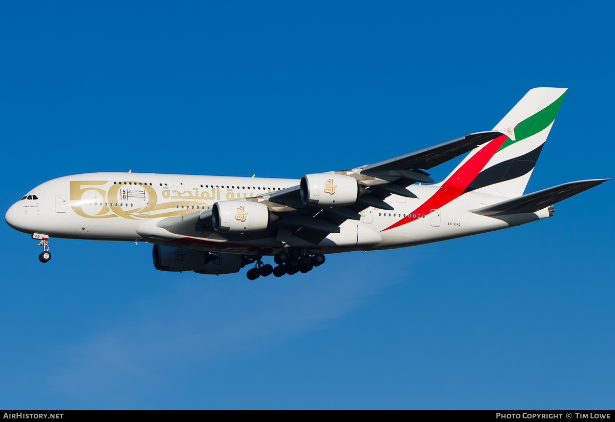 Aircraft Photo of A6-EVQ | Airbus A380-842 | Emirates | AirHistory.net #534797