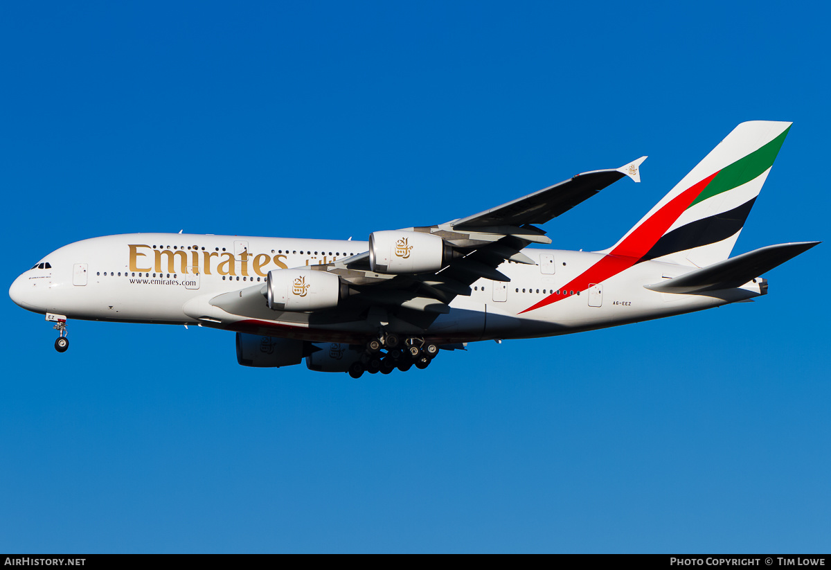 Aircraft Photo of A6-EEZ | Airbus A380-861 | Emirates | AirHistory.net #535118