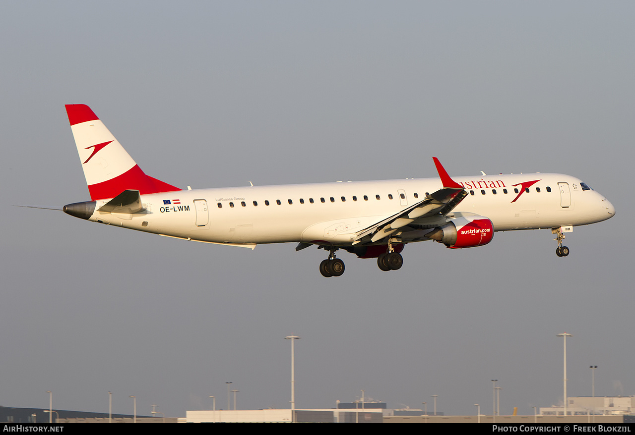 Aircraft Photo of OE-LWM | Embraer 195LR (ERJ-190-200LR) | Austrian Airlines | AirHistory.net #535528