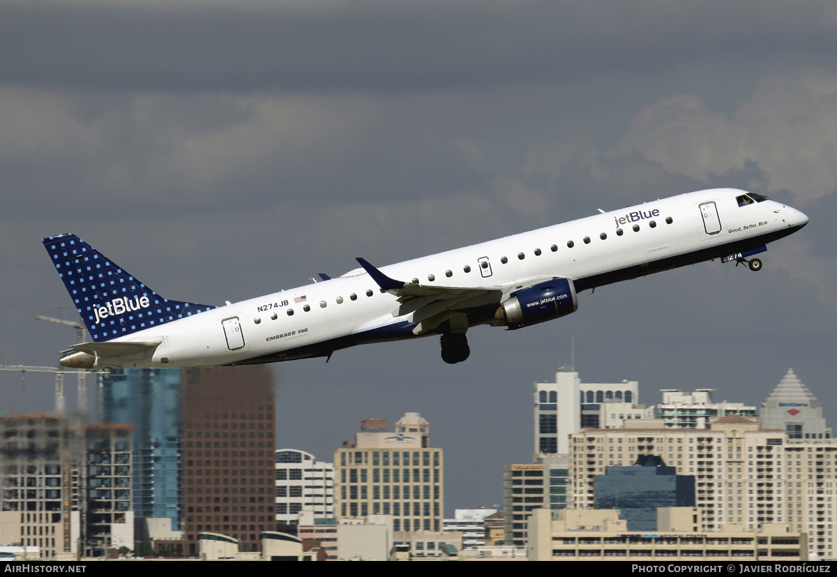 Aircraft Photo of N274JB | Embraer 190AR (ERJ-190-100IGW) | JetBlue Airways | AirHistory.net #541394