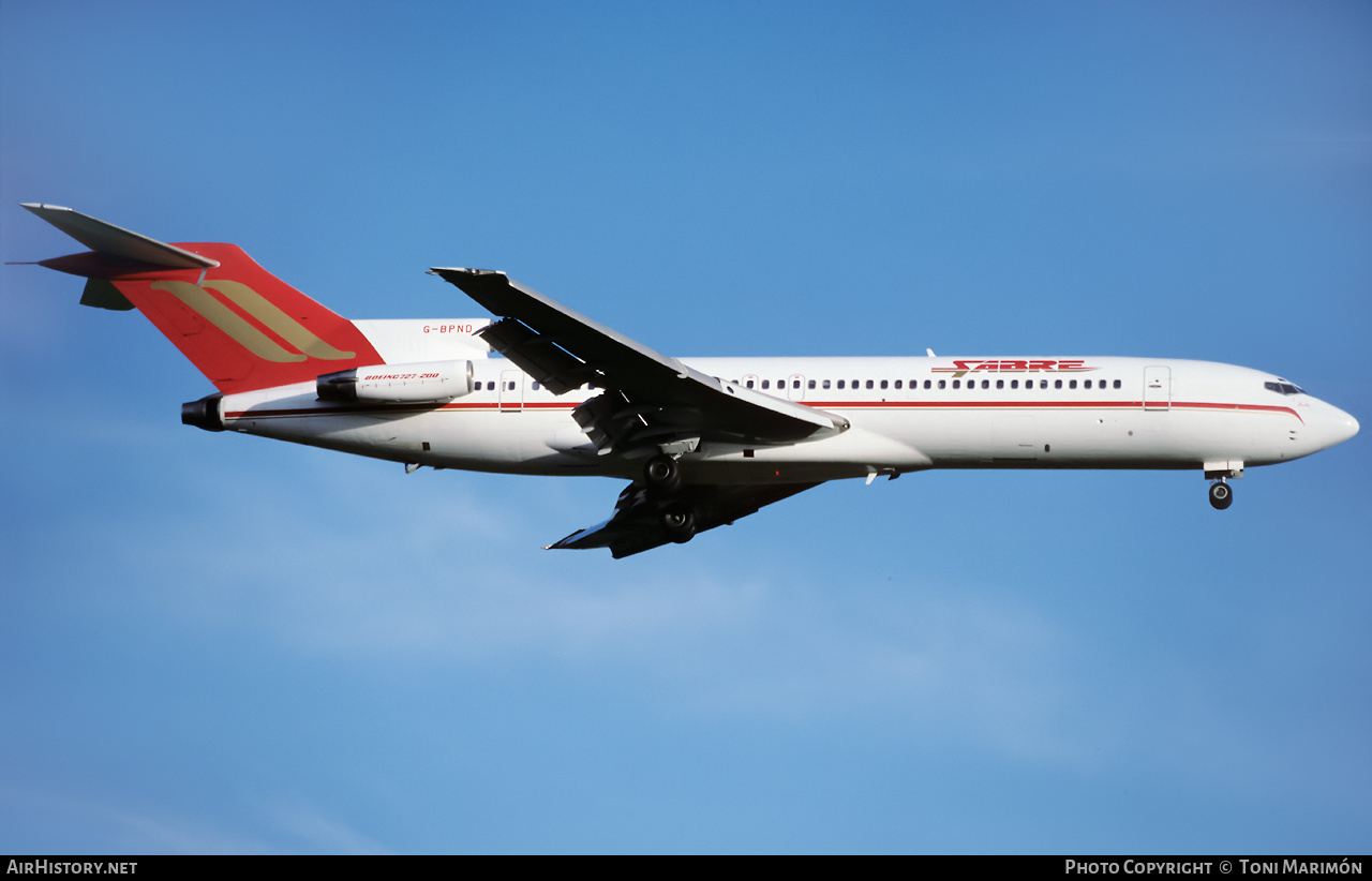 Aircraft Photo of G-BPND | Boeing 727-2D3/Adv | Sabre Airways | AirHistory.net #542255