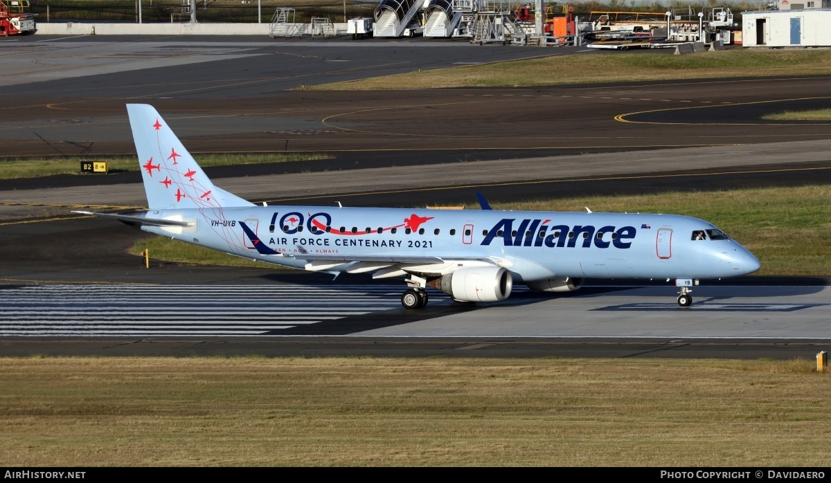 Aircraft Photo of VH-UYB | Embraer 190AR (ERJ-190-100IGW) | Alliance Airlines | AirHistory.net #542348