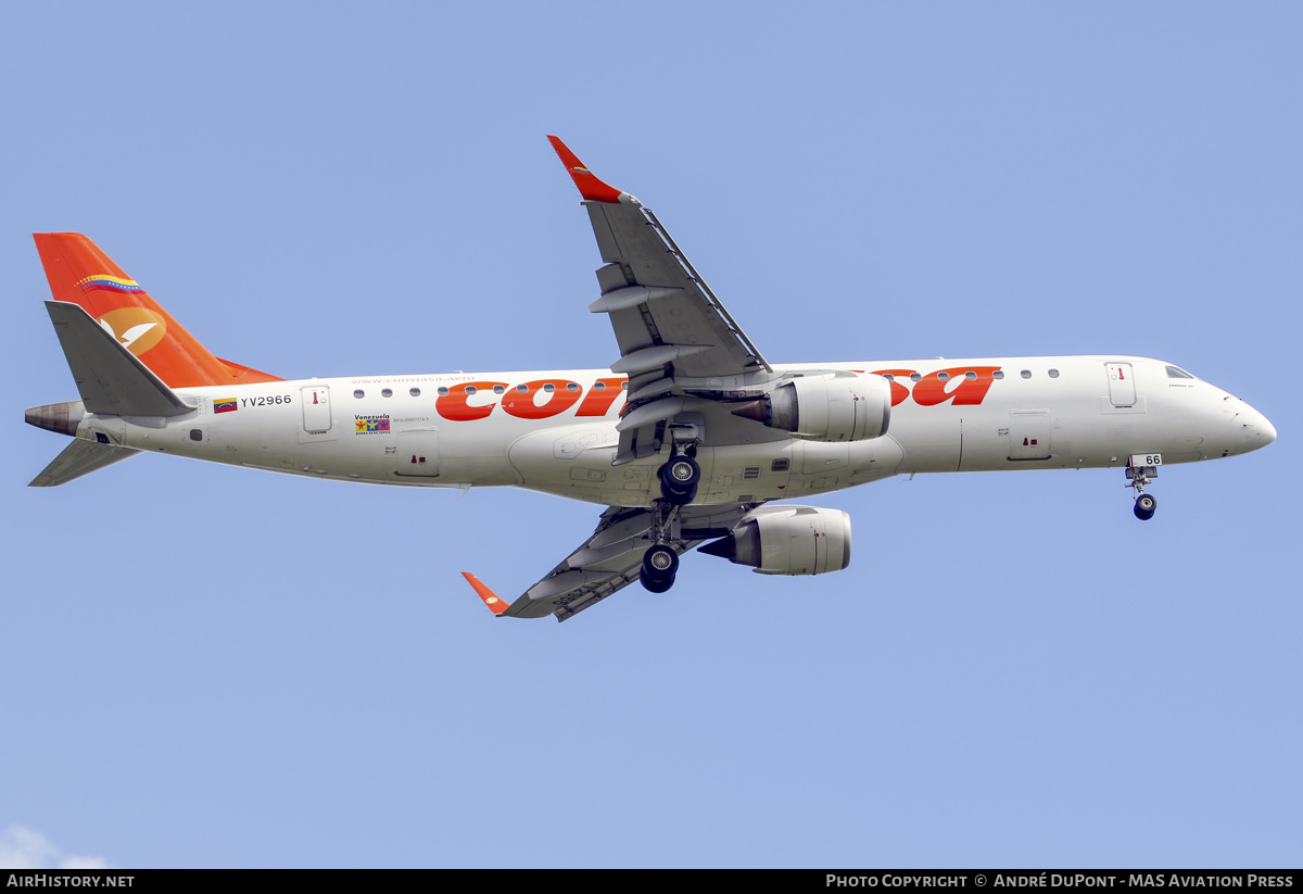 Aircraft Photo of YV-2966 | Embraer 190AR (ERJ-190-100IGW) | Conviasa | AirHistory.net #548697