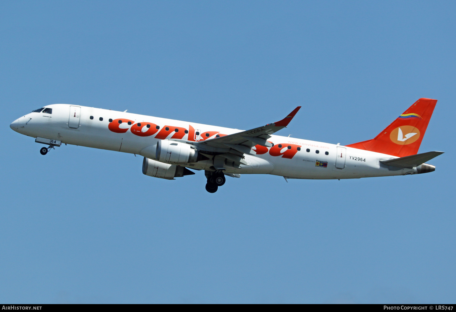 Aircraft Photo of YV2964 | Embraer 190AR (ERJ-190-100IGW) | Conviasa | AirHistory.net #549854