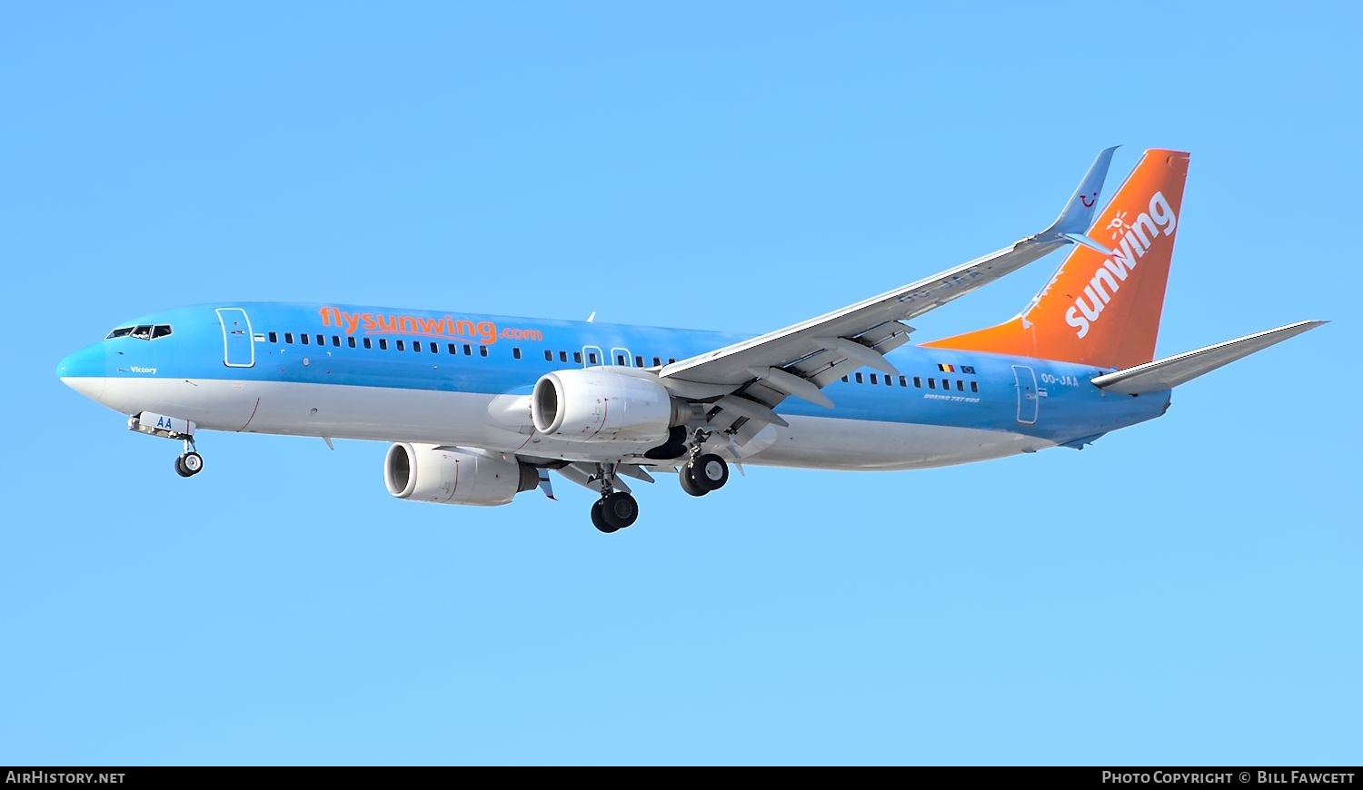 Aircraft Photo of OO-JAA | Boeing 737-8BK | Sunwing Airlines | AirHistory.net #553283