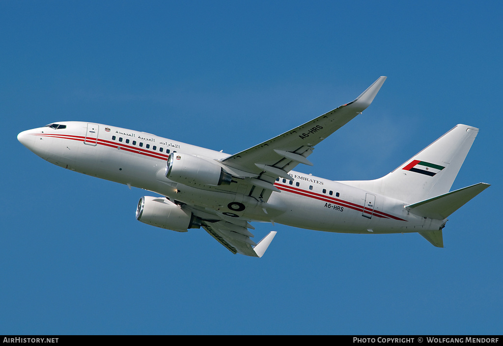 Aircraft Photo of A6-HRS | Boeing 737-7EO BBJ | United Arab Emirates Government | AirHistory.net #558446