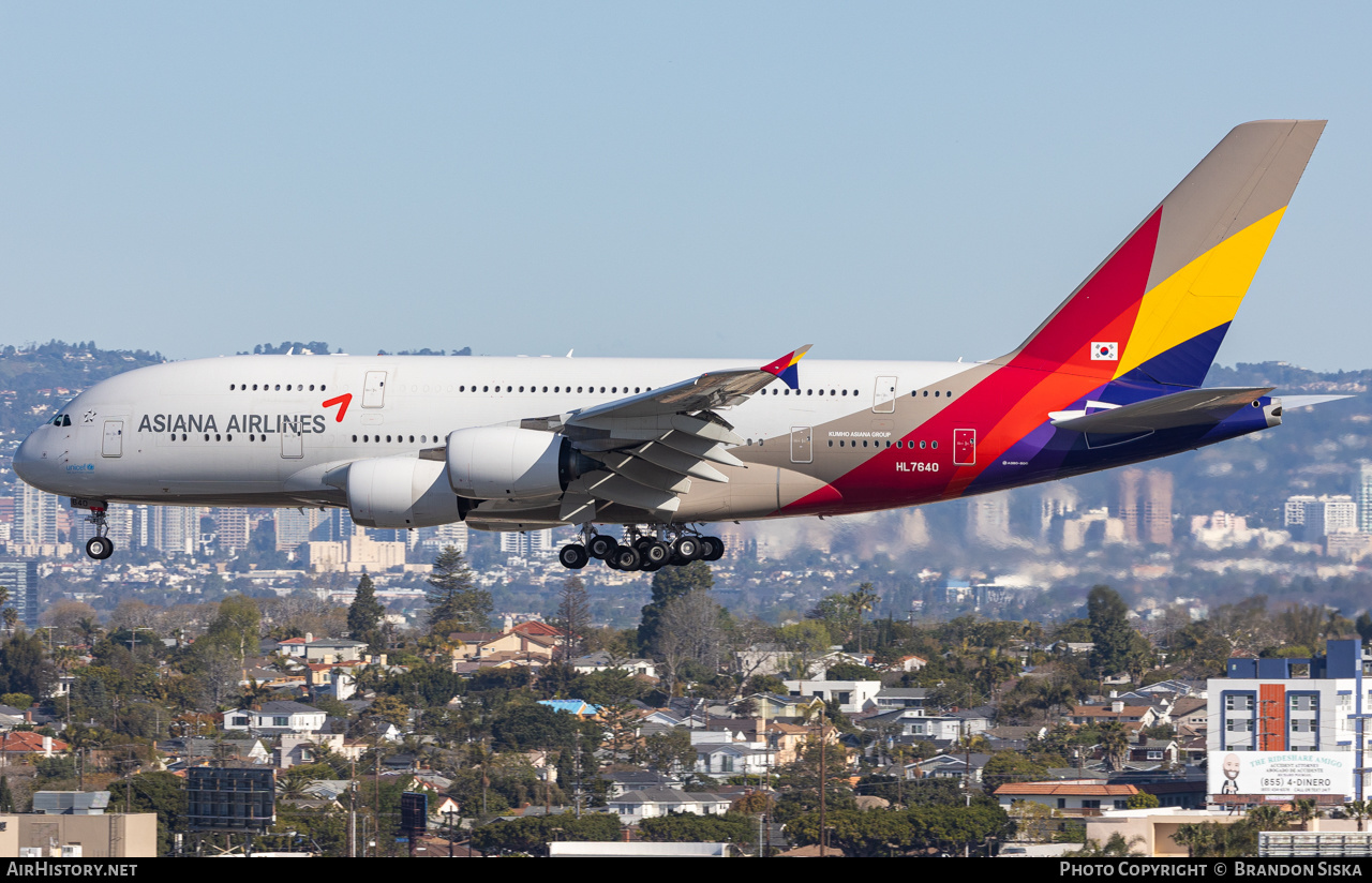 Aircraft Photo of HL7640 | Airbus A380-841 | Asiana Airlines | AirHistory.net #562945
