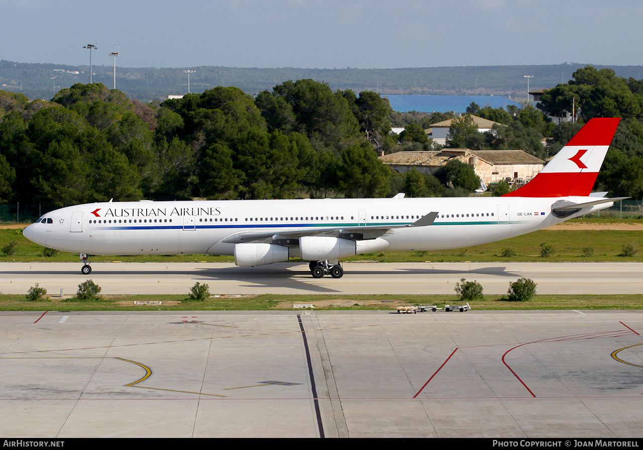 Aircraft Photo of OE-LAK | Airbus A340-313 | Austrian Airlines | AirHistory.net #570792