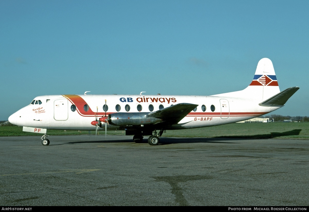 Aircraft Photo of G-BAPF | Vickers 814 Viscount | GB Airways | AirHistory.net #571294
