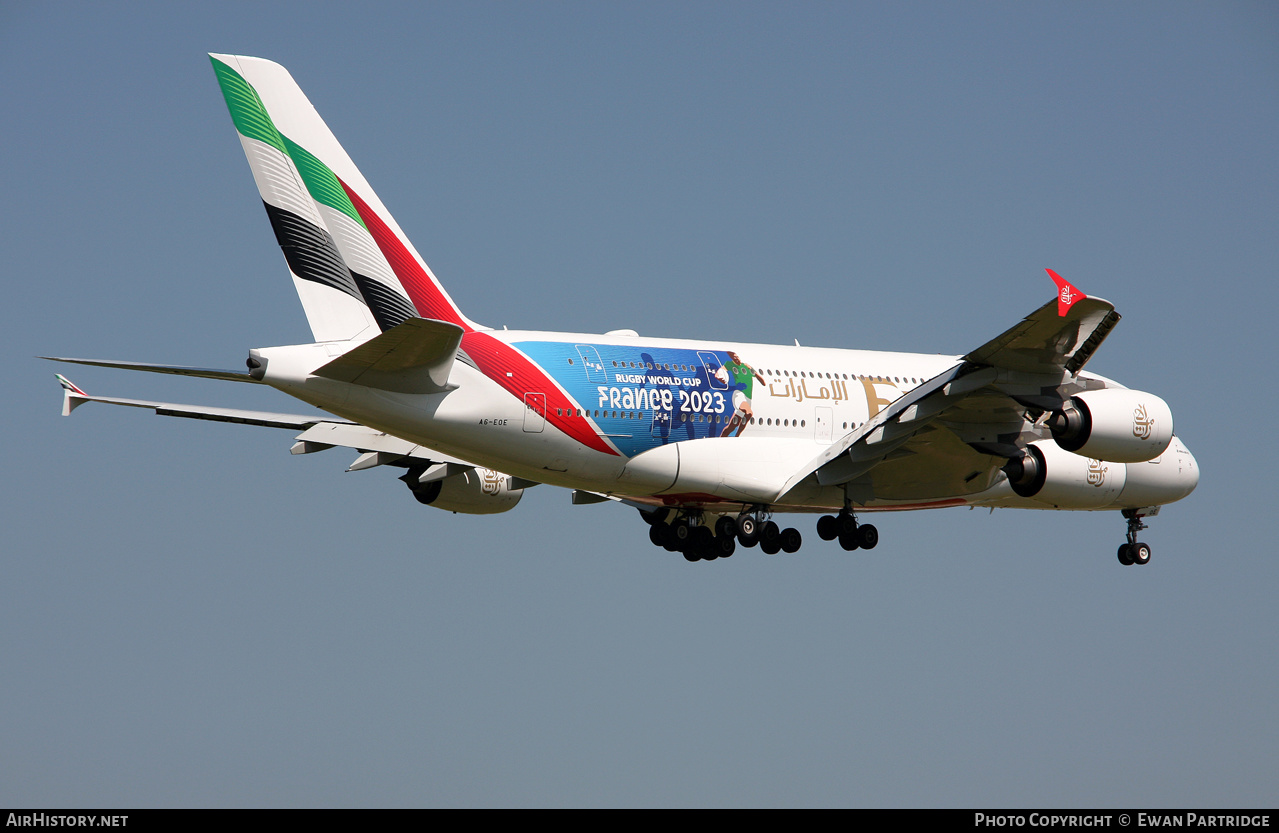 Aircraft Photo of A6-EOE | Airbus A380-861 | Emirates | AirHistory.net #574248