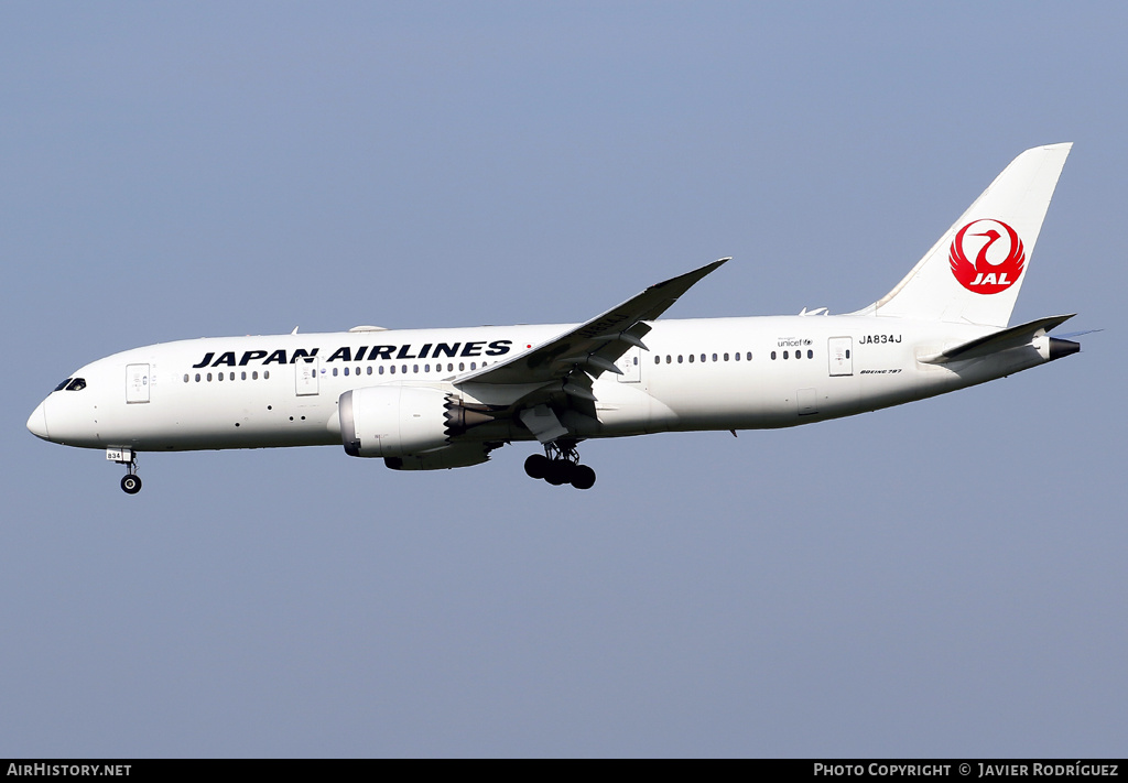 Aircraft Photo of JA834J | Boeing 787-8 Dreamliner | Japan Airlines - JAL | AirHistory.net #575732
