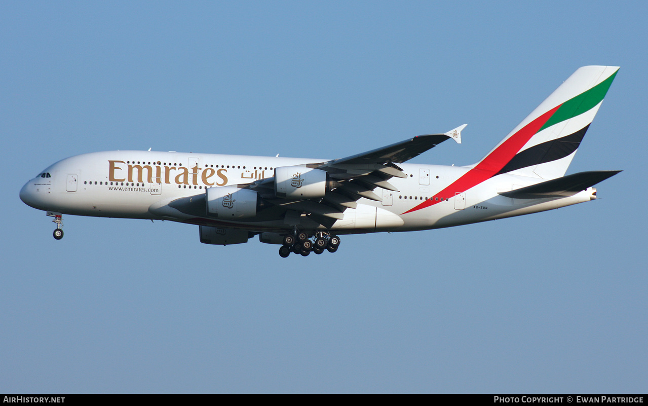 Aircraft Photo of A6-EUN | Airbus A380-861 | Emirates | AirHistory.net #576887