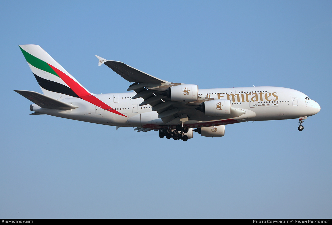 Aircraft Photo of A6-EUQ | Airbus A380-842 | Emirates | AirHistory.net #578689