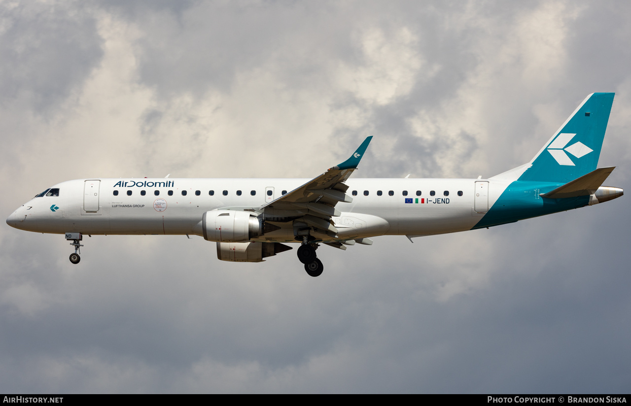 Aircraft Photo of I-JEND | Embraer 190LR (ERJ-190-100LR) | Air Dolomiti | AirHistory.net #587680