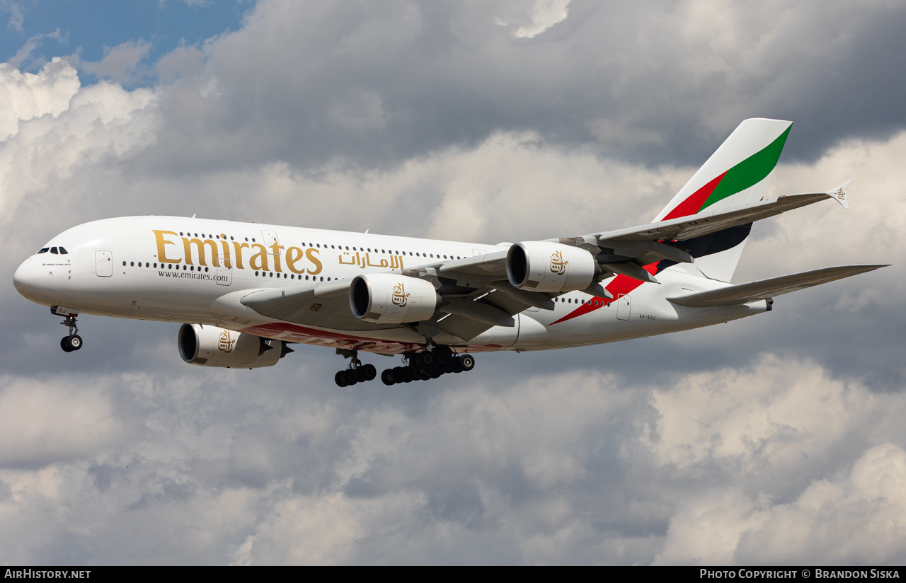 Aircraft Photo of A6-EOJ | Airbus A380-861 | Emirates | AirHistory.net #587681