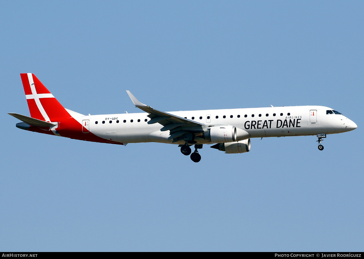 Aircraft Photo of OY-GDC | Embraer 195LR (ERJ-190-200LR) | Great Dane Airlines | AirHistory.net #604408