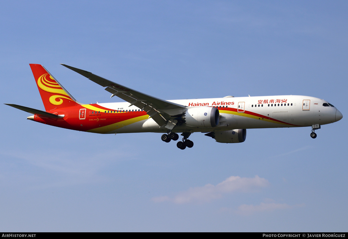 Aircraft Photo of B-1119 | Boeing 787-9 Dreamliner | Hainan Airlines | AirHistory.net #607712