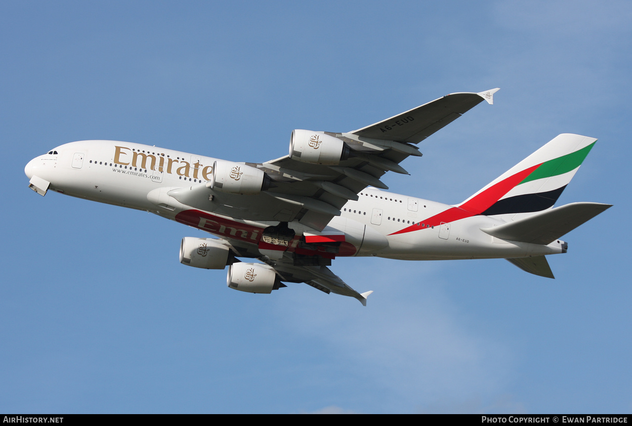 Aircraft Photo of A6-EUD | Airbus A380-861 | Emirates | AirHistory.net #608853