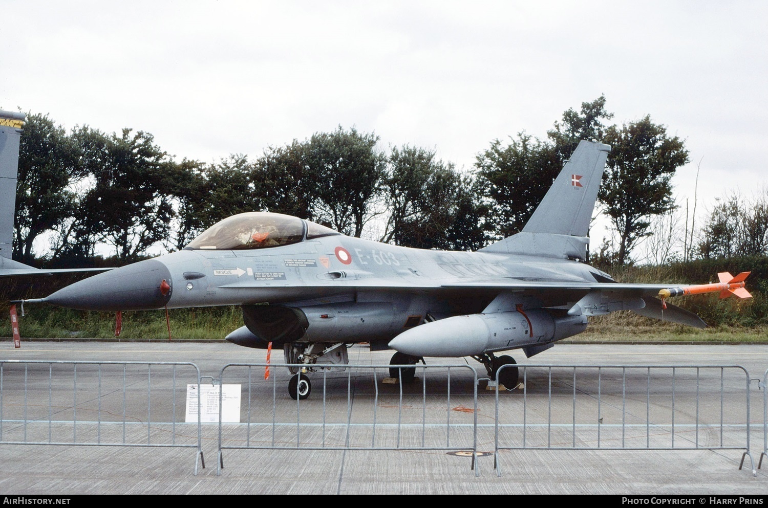 Aircraft Photo of E-603 | General Dynamics F-16A Fighting Falcon | Denmark - Air Force | AirHistory.net #613639