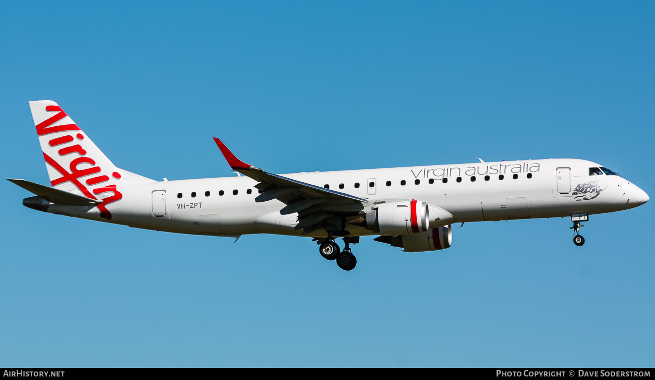 Aircraft Photo of VH-ZPT / VH-SPT | Embraer 190AR (ERJ-190-100IGW) | Virgin Australia Airlines | AirHistory.net #619415