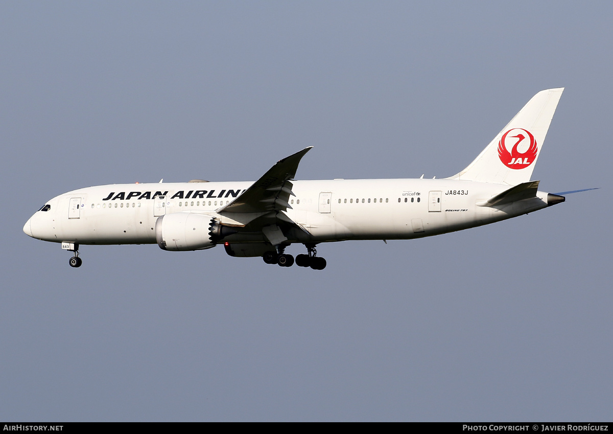 Aircraft Photo of JA843J | Boeing 787-8 Dreamliner | Japan Airlines - JAL | AirHistory.net #620847