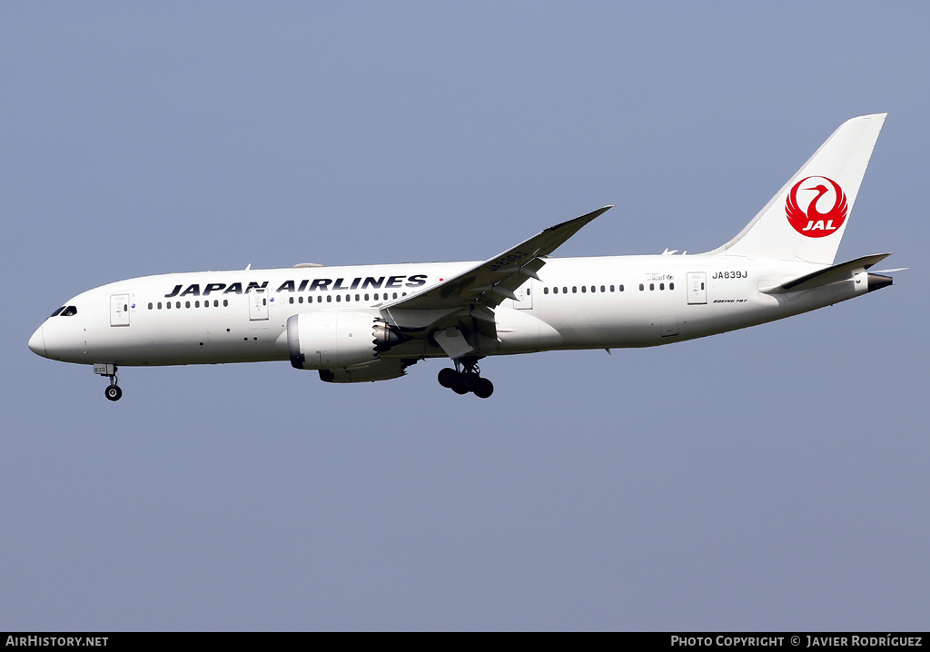 Aircraft Photo of JA839J | Boeing 787-8 Dreamliner | Japan Airlines - JAL | AirHistory.net #621739