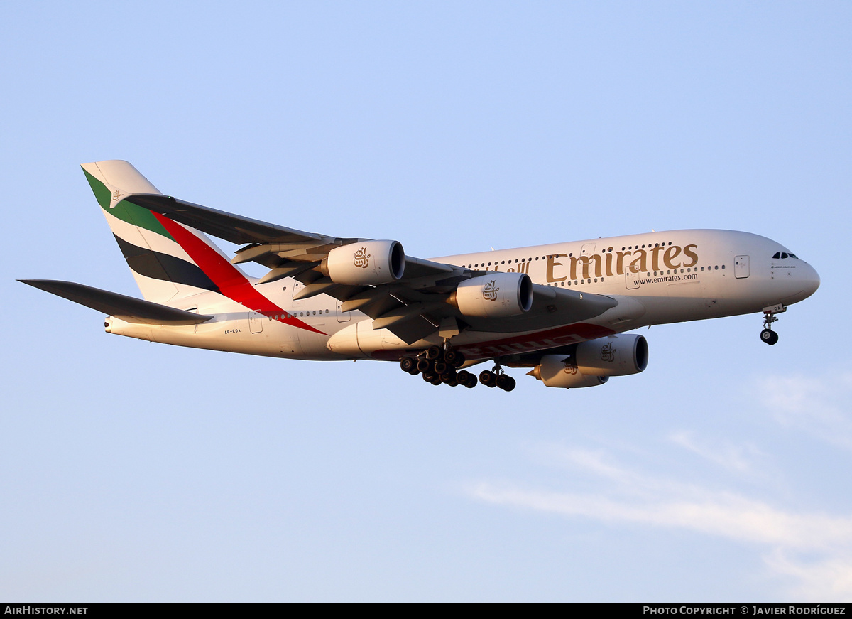 Aircraft Photo of A6-EOA | Airbus A380-861 | Emirates | AirHistory.net #622703