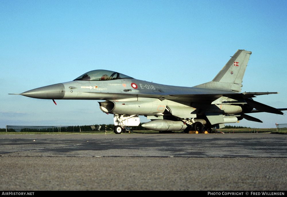Aircraft Photo of E-018 | General Dynamics F-16A Fighting Falcon | Denmark - Air Force | AirHistory.net #624372