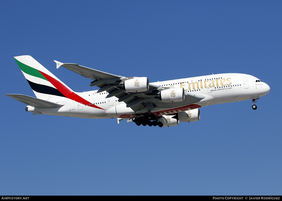 Aircraft Photo of A6-EUV | Airbus A380-842 | Emirates | AirHistory.net #625395