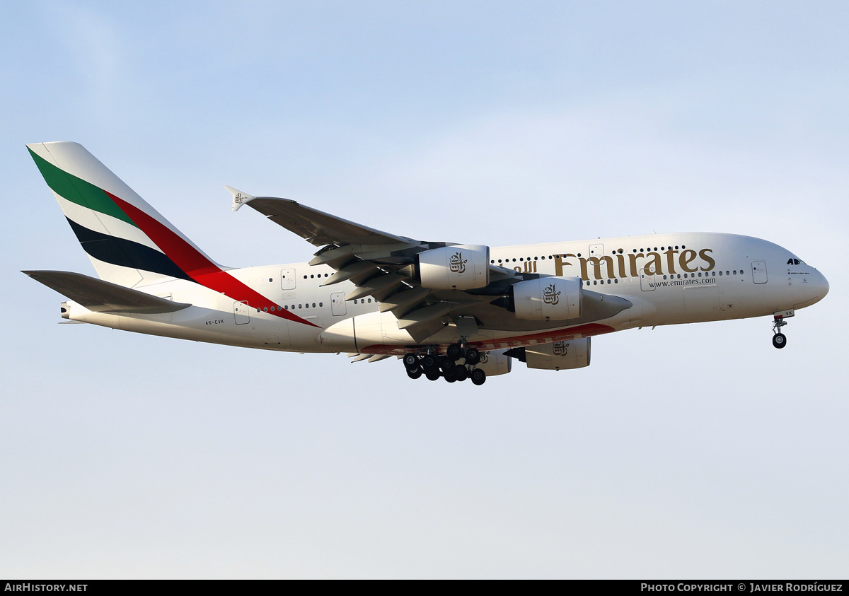Aircraft Photo of A6-EVK | Airbus A380-842 | Emirates | AirHistory.net #625815