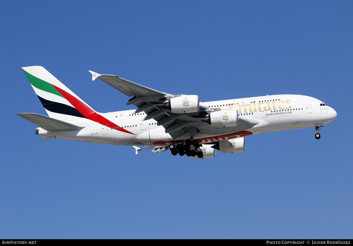 Aircraft Photo of A6-EVD | Airbus A380-842 | Emirates | AirHistory.net #626119