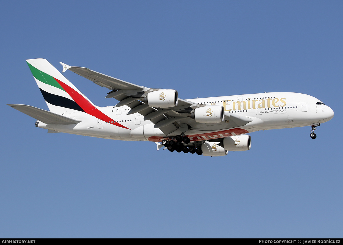Aircraft Photo of A6-EOI | Airbus A380-861 | Emirates | AirHistory.net #627960
